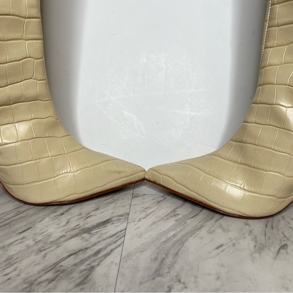 Schutz Maryana Eggshell Crocodile Embossed Leather Tall Heeled Boot 11B - Picture 7 of 16